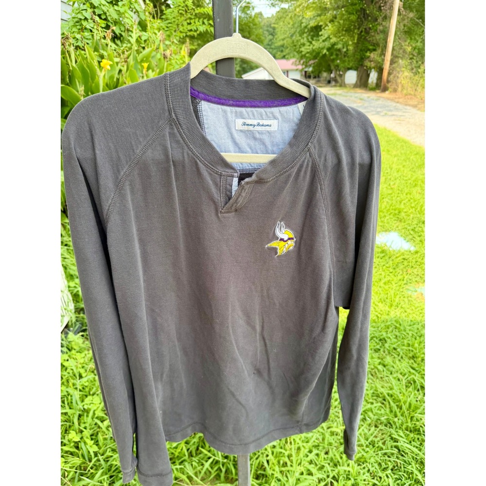 Tommy Bahama Mens Minnesota Vikings NFL Pullover Sweatshirt Gray Large Cotton